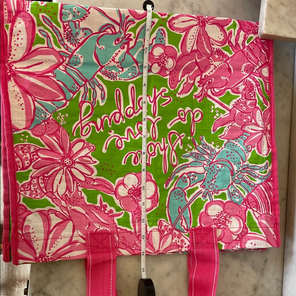 LILLY PULITZER Shore do love shopping Pink and Green Floral Market Eco Tote - Picture 13 of 16